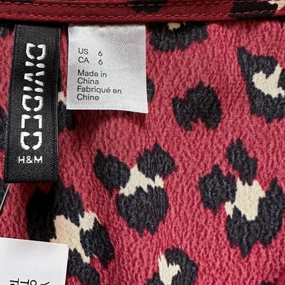 Divided Red Burgundy Animal Print V-Neck Long Sleeve Wrap Dress Size 6 NEW - Picture 3 of 13